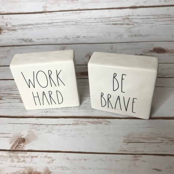 Rae Dunn Double Sided BE BRAVE WORK HARD Plaque - Picture 2 of 6